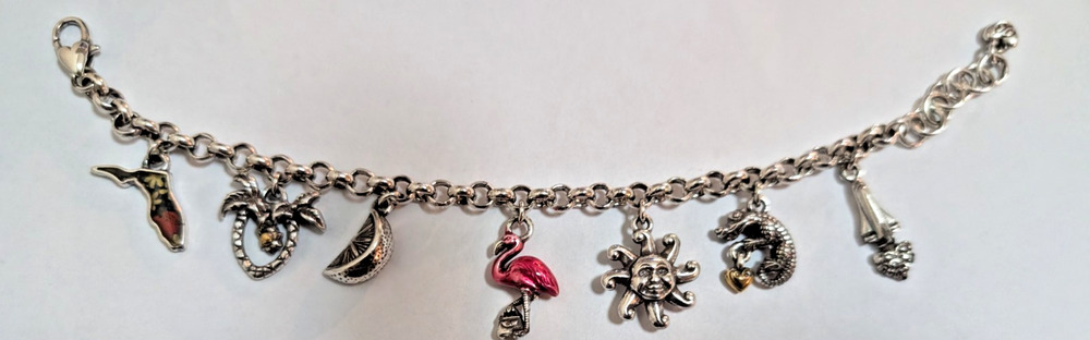 Brighton Florida Charm Bracelet Space Shuttle Orange Flamingo Palm Tree Sun Croc